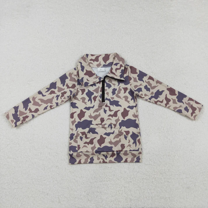 RTS NO MOQ Sibling baby boy clothes camouflage zipper long-sleeved tops
