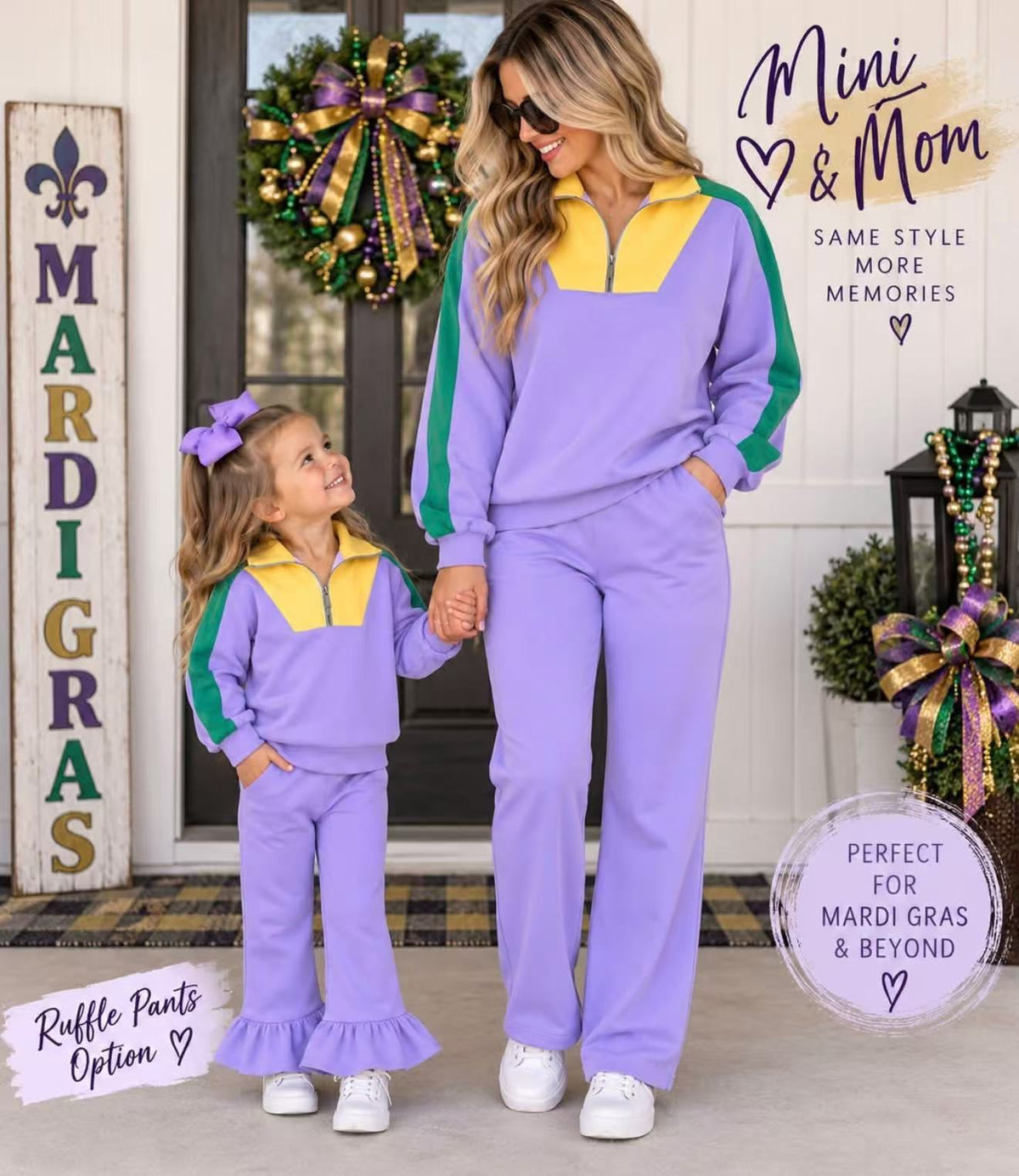 (Preorder new) No moq Adult To Match Kids Purple Long Sleeve Zip Pullover Pockets Pant Yoga Active Clothes Set