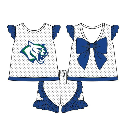Custom moq 5 each style eta 6-7weeks baby girl clothes team blue flying sleeves shorts sets-25.8.25