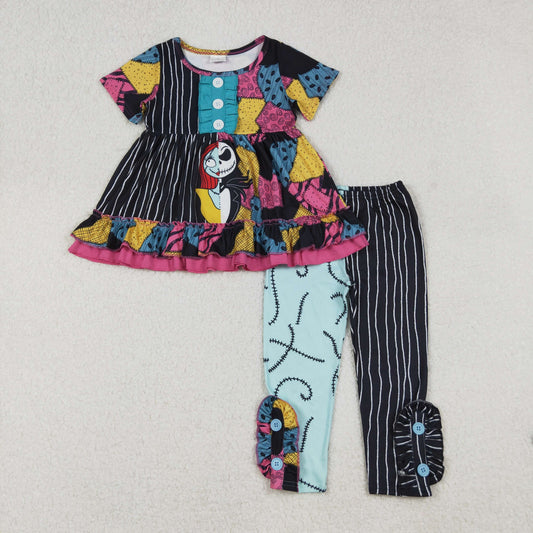 RTS NO MOQ（In Stock) GSPO2056 The Nightmare Before Christmas Patchwork Short-Sleeve Pants Set