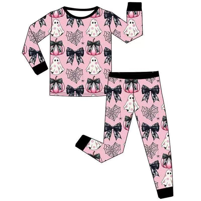 Custom moq 5 each style eta 6-7weeks baby girl clothes bow pink long sleeve pants and romper