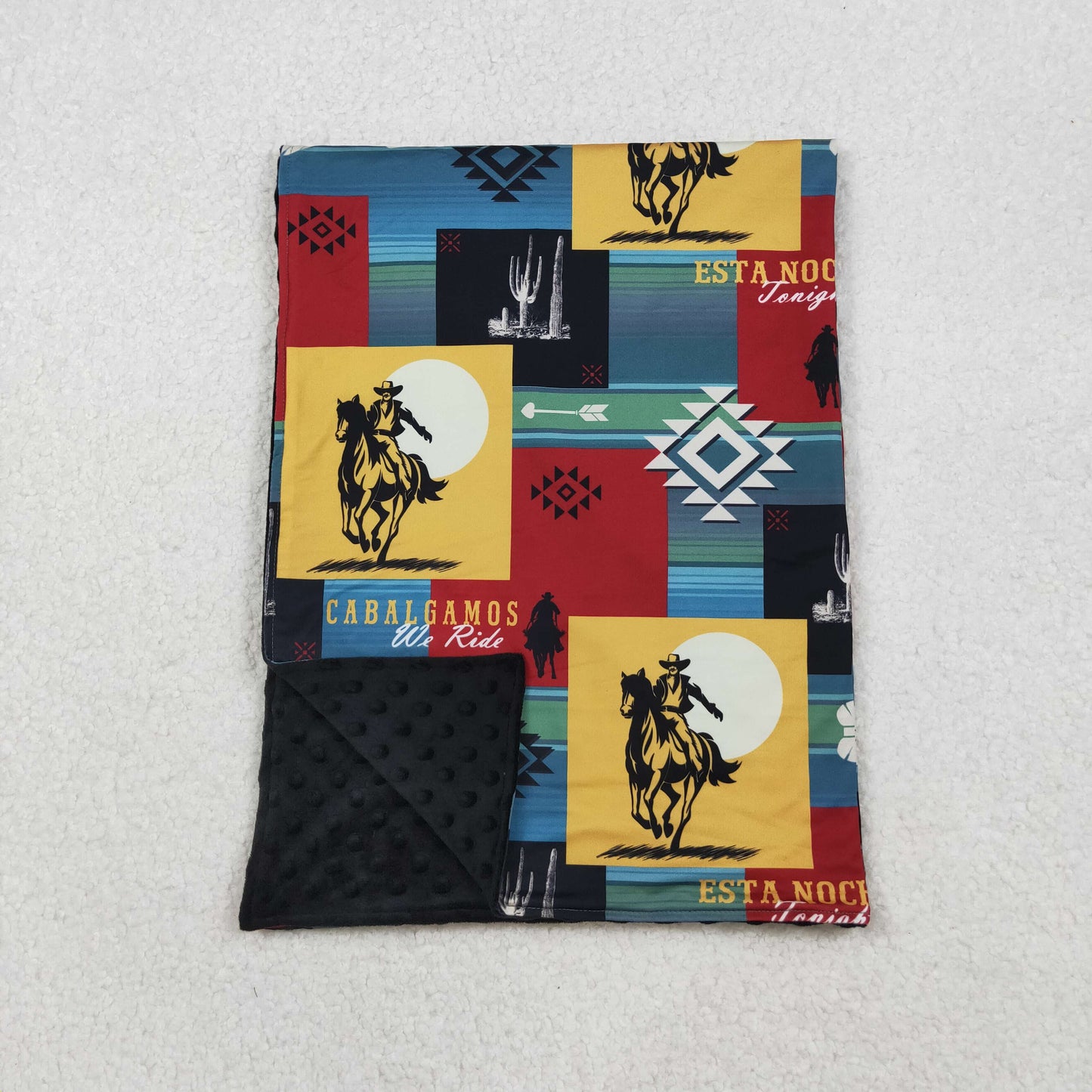RTS NO MOQ（In Stock) BL0078 Blue baby blanket with equestrian geometric stripes