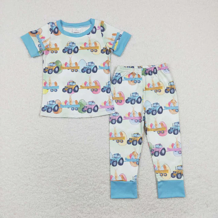 RTS NO MOQ Boys easter short-sleeved shirt shorts clothing set and romper and blanket