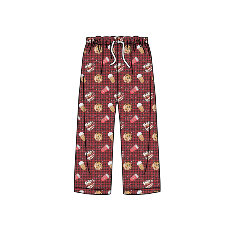 Deadline November 27 custom no moq eta 6-8weeks Baby kids milk cookies red and black plaid straight pants