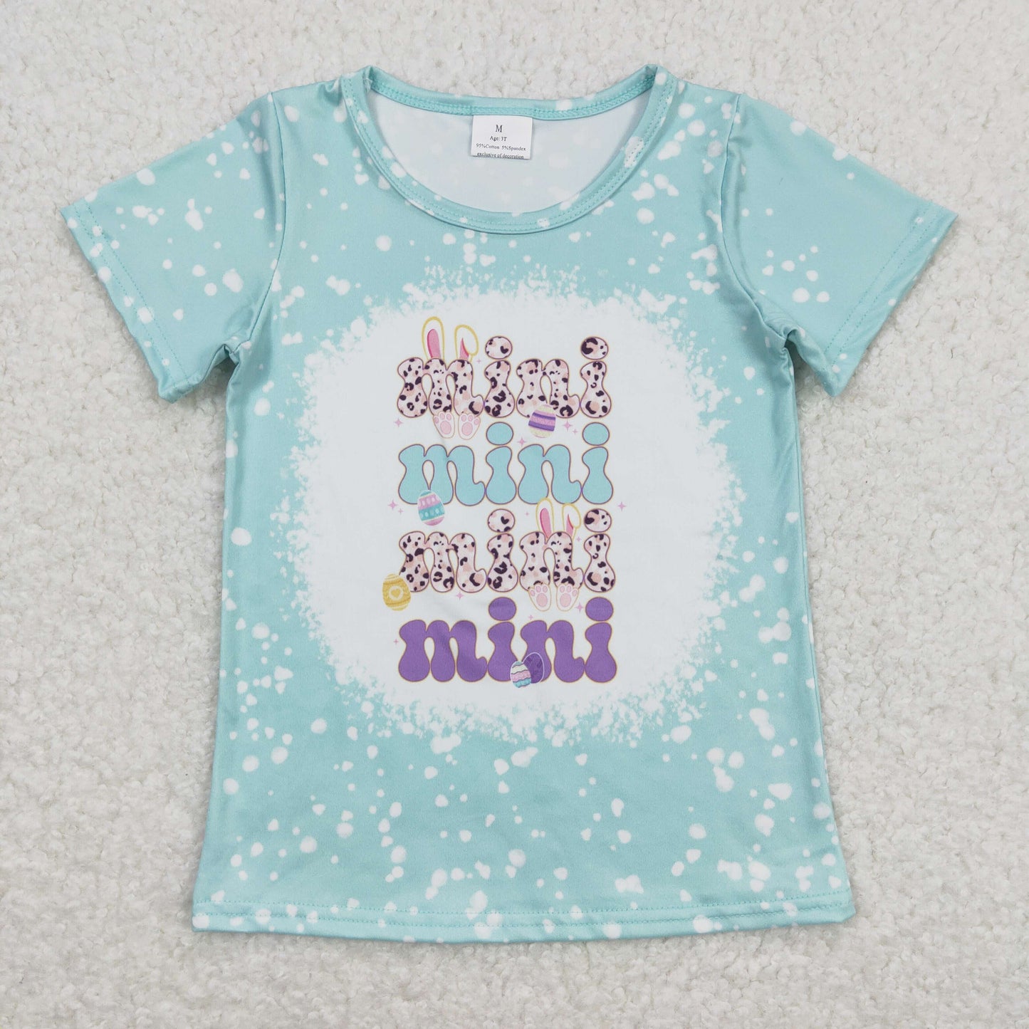 RTS NO MOQ（In Stock) mini Easter blue short-sleeved top