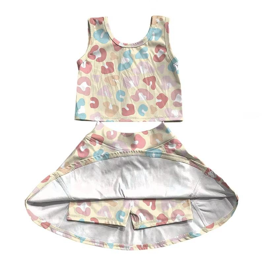 Custom moq 5 each style eta 6-7weeks baby girls summer leopard sleeveless skirts shorts sets -25.7.24