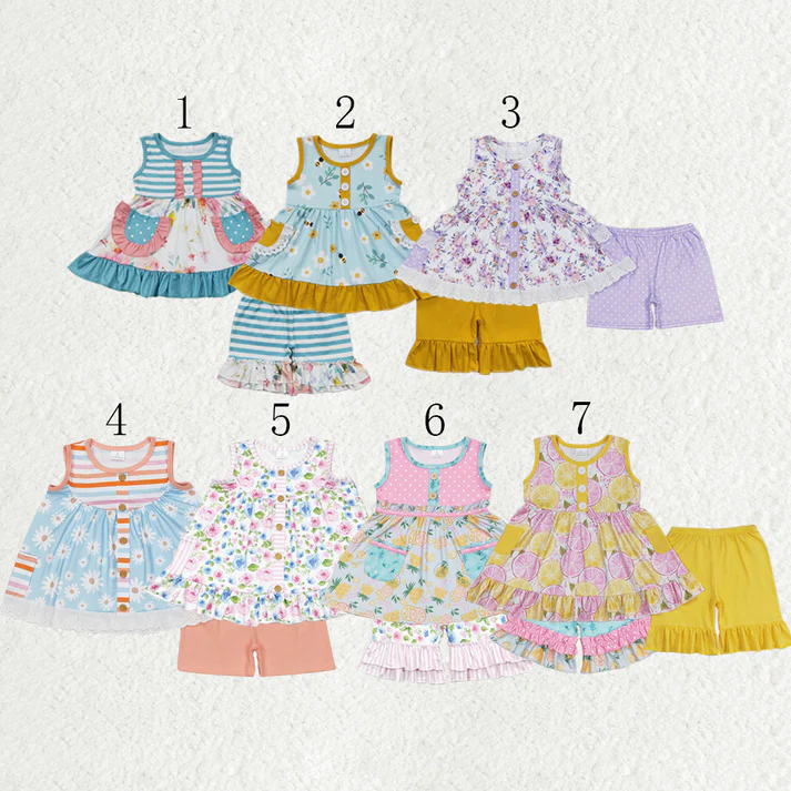 Sibling Baby Girls clothes Flowers Summer Sibling Sister Clothes Sets