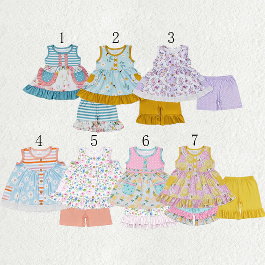 Sibling Baby Girls clothes Flowers Summer Sibling Sister Clothes Sets
