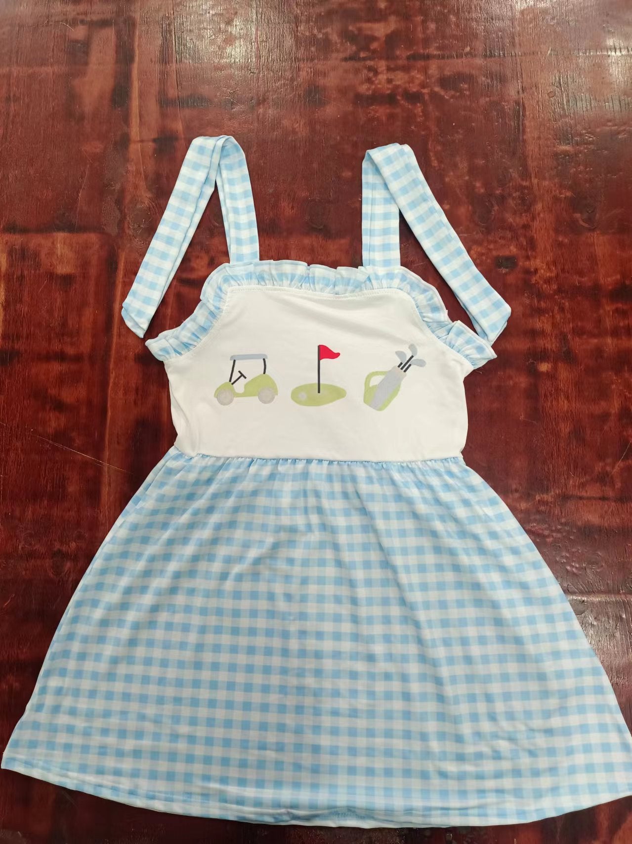 Summer Girl blue grid suspender dress