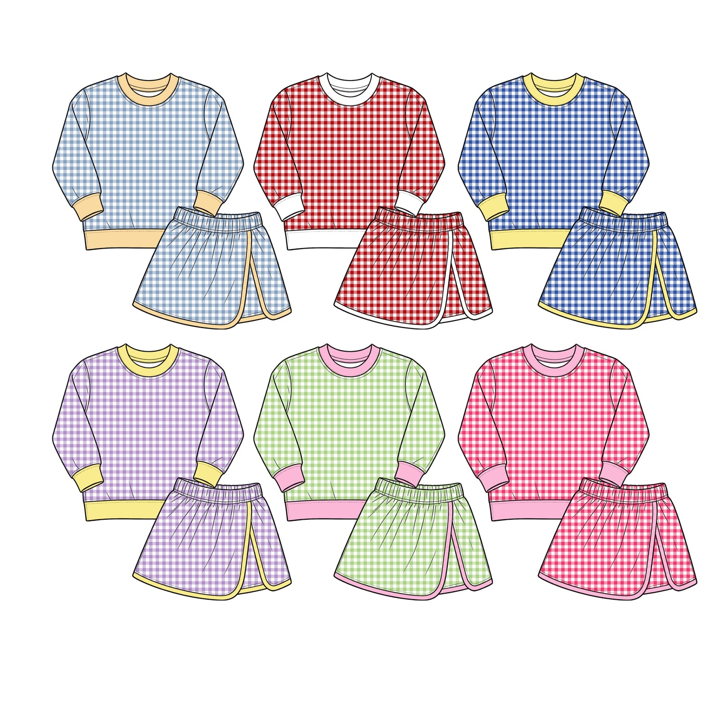 (Preorder new) No moq Yoga Baby Girls Plaid Long Sleeve Sweatshirt Contrast Cuff Hem Crew Neck Casual Kids Pullover Top