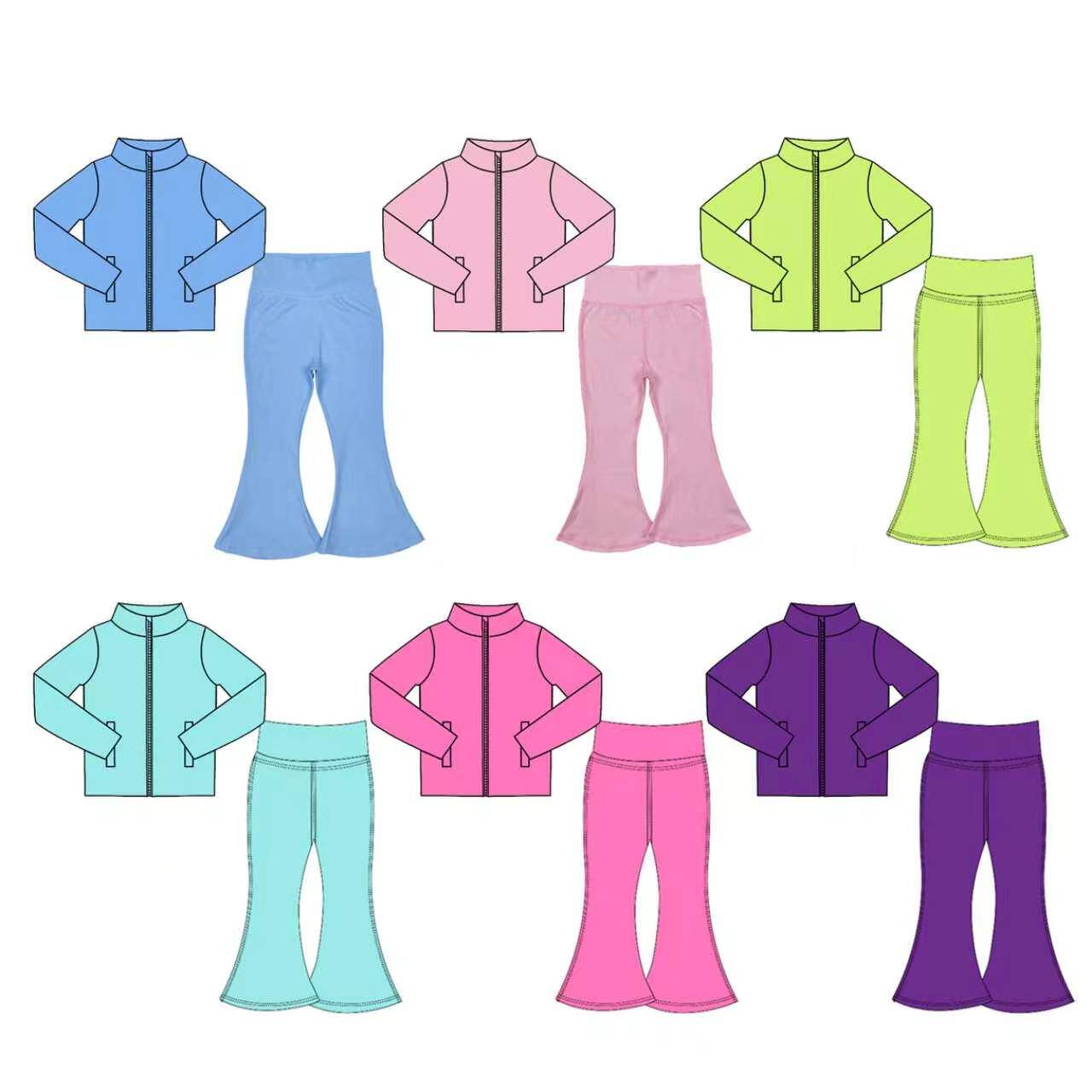 (Preorder new) No moq Baby Girls Solid Long Sleeve Zip Pocket Yoga Active Jacket Top