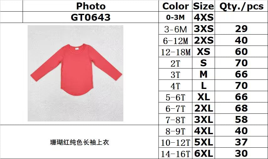 RTS NO MOQ ETA 5/7days GT0643 Coral red solid color long-sleeved top