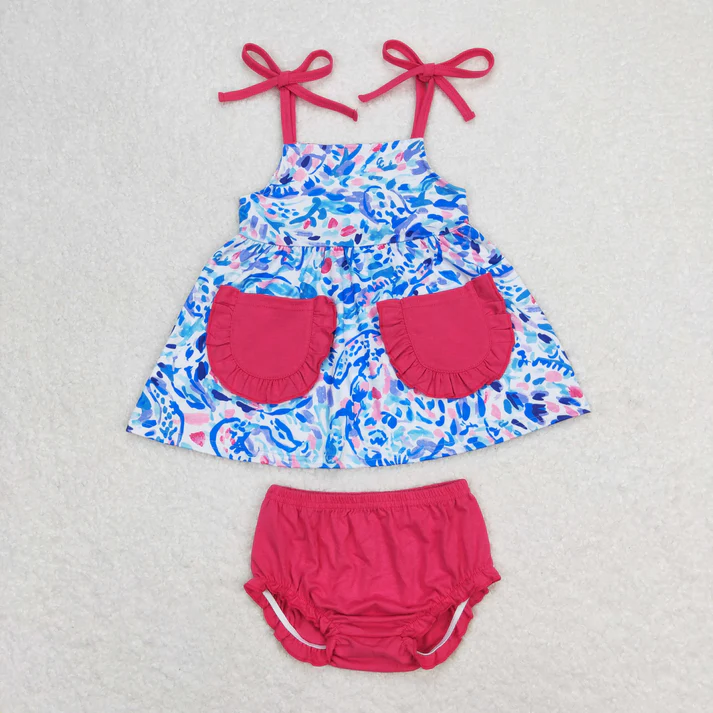 Baby Girls Blue Grasses Summer Sibling Boys Shorts Clothes Sets