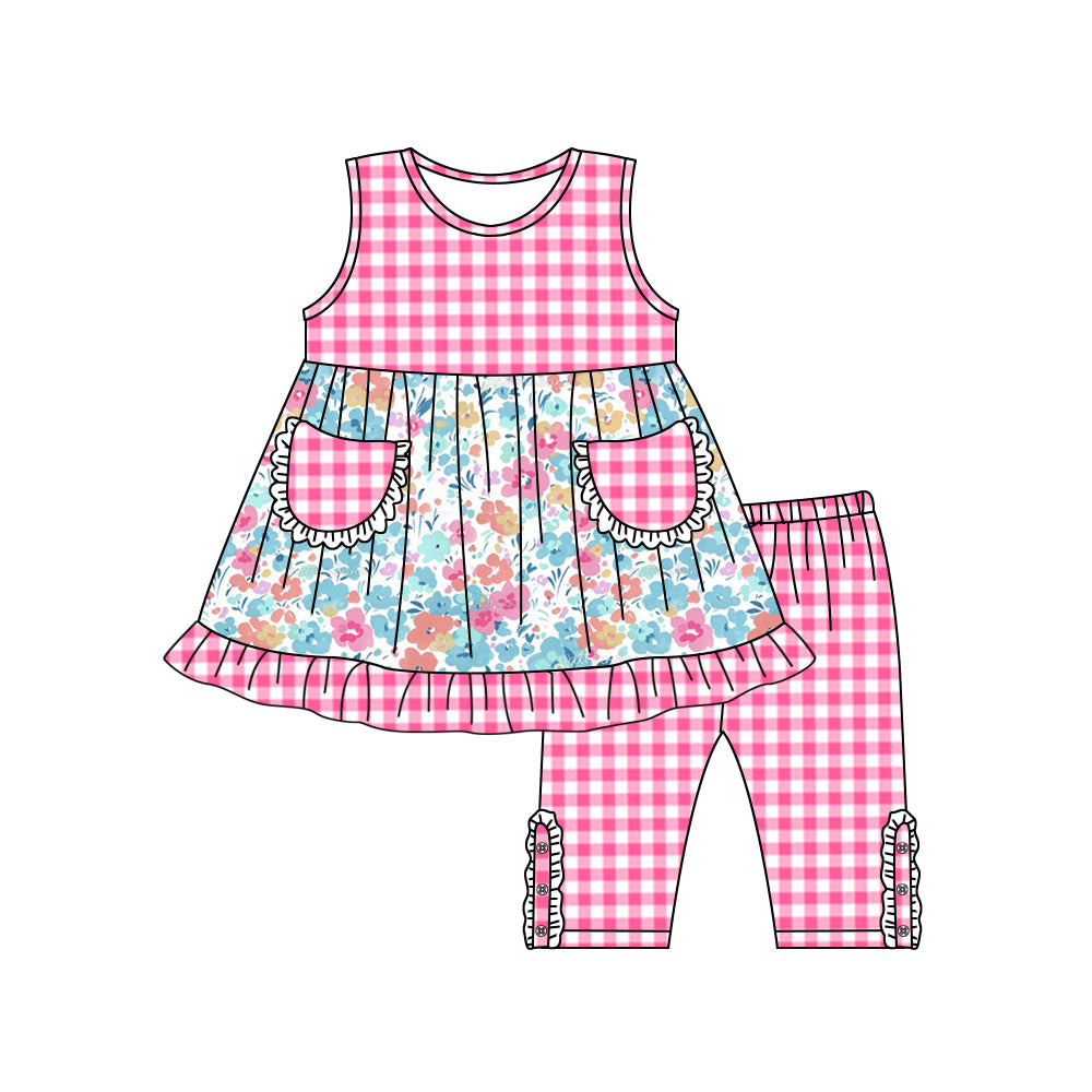 pre order Plaid floral short sleeve shorts suit