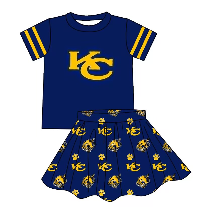 custom moq 5 tat about 4-6 weeks baby girls clothes team dark blue short sleeve skirts summer outfits