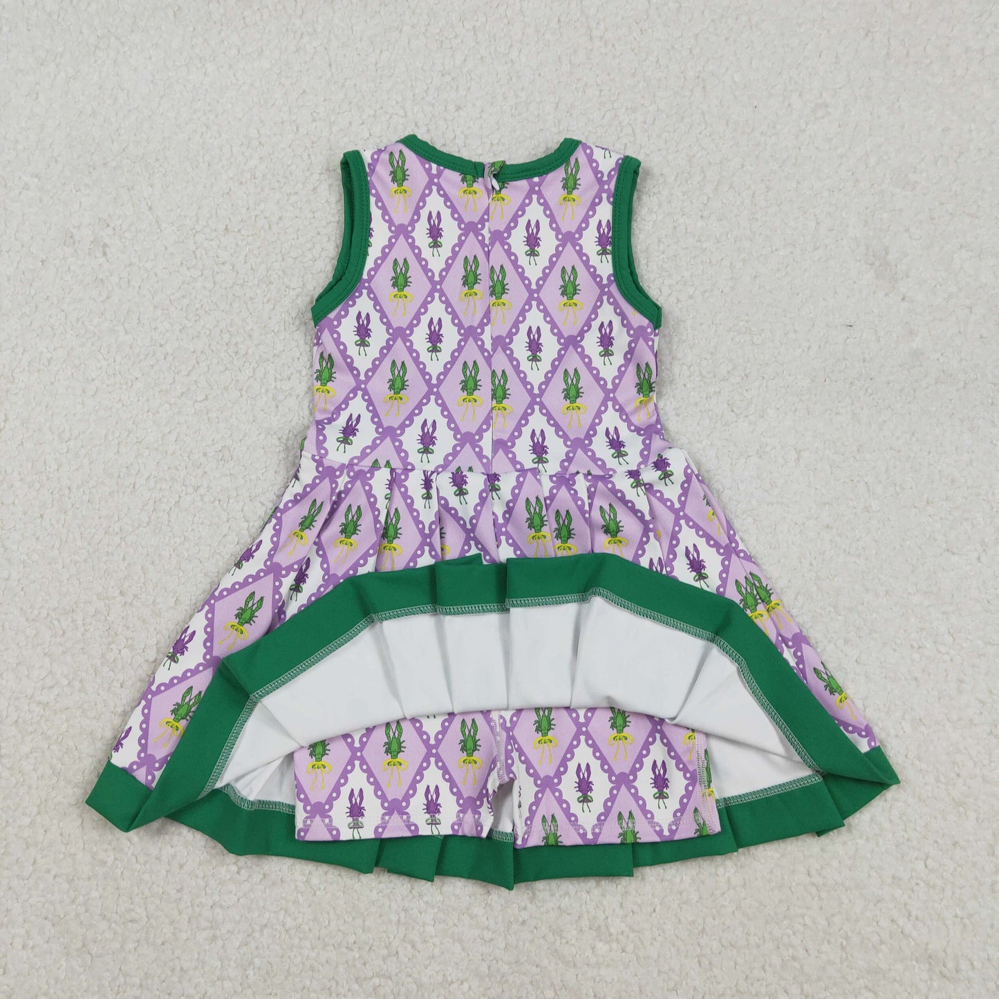 RTS NO MOQ（In Stock) Carnival Lobster Lace Check Purple-Green Yoga Pleated Sleeveless Dress