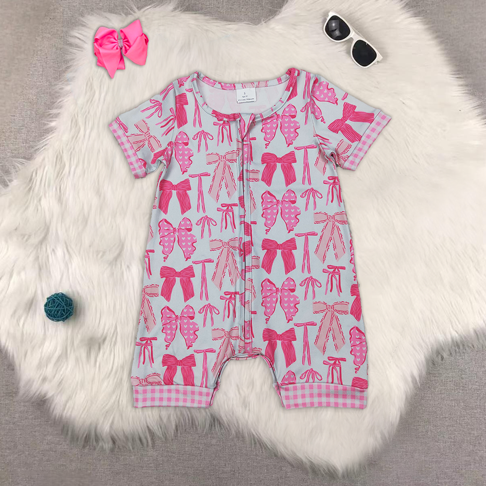 RTS NO MOQ baby girls clothes bow short sleeve Rompers Clothes Sets