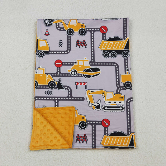 RTS NO MOQ（In Stock) BL0199 Truck Engineering Vehicle Yellow Grey Baby Blanket