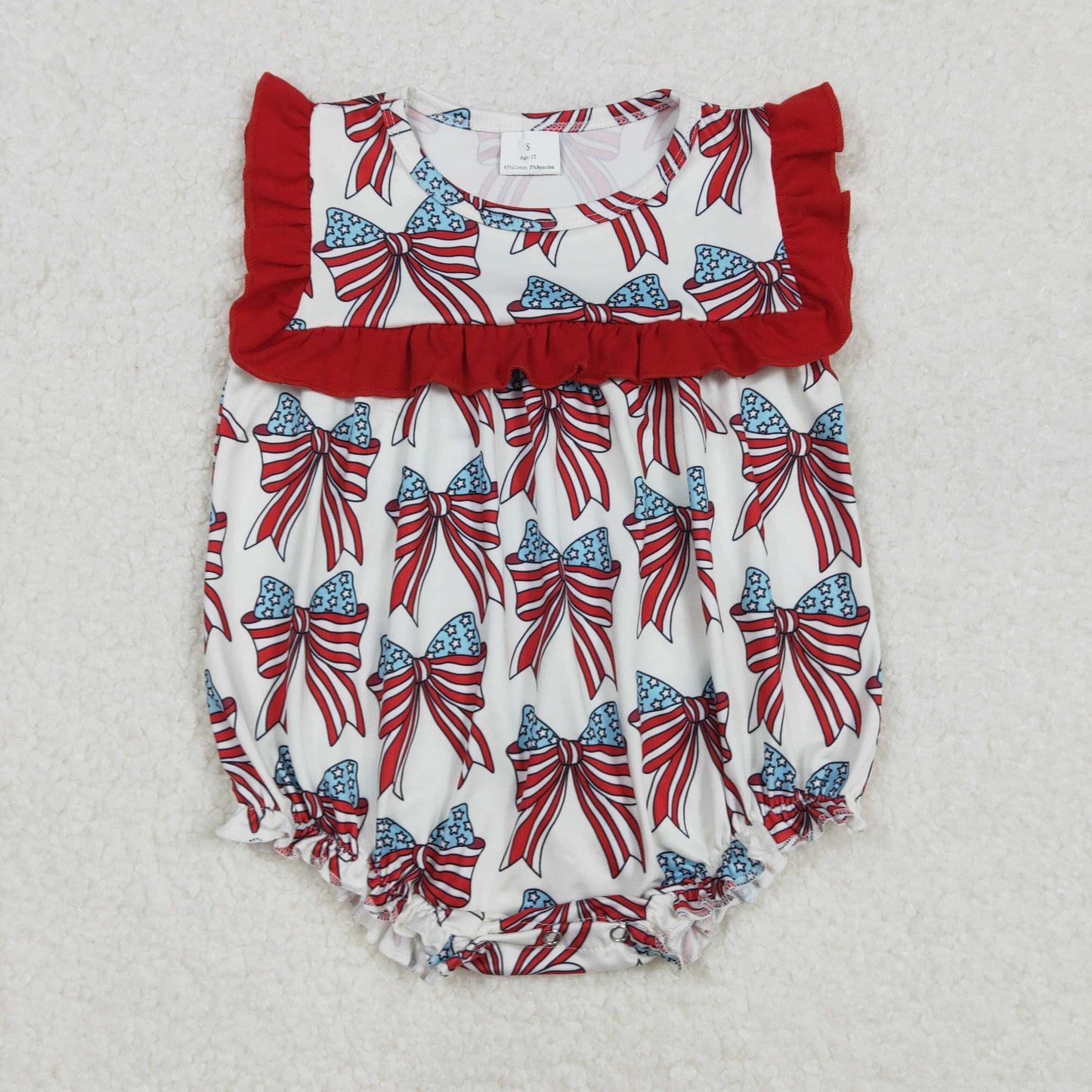 RTS NO MOQ ETA 5/7days arrived SR2664 National Day bow pattern red lace beige vest jumpsuit