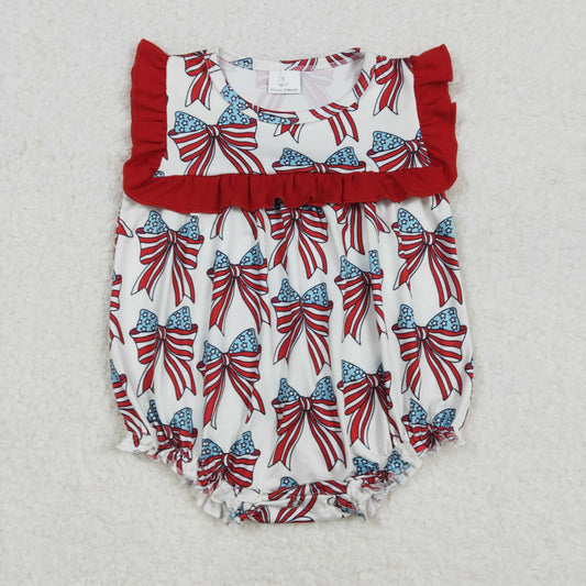 RTS NO MOQ ETA 5/7days arrived SR2664 National Day bow pattern red lace beige vest jumpsuit