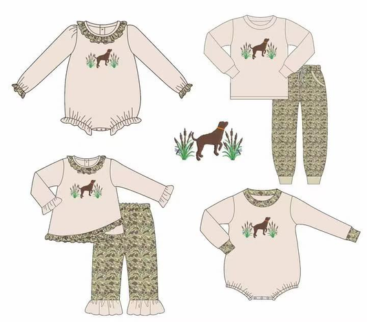 Custom moq 5 each style eta 6-7weeks baby girl clothes puppy long sleeve pants set 2 and rompers 2-25.8.4