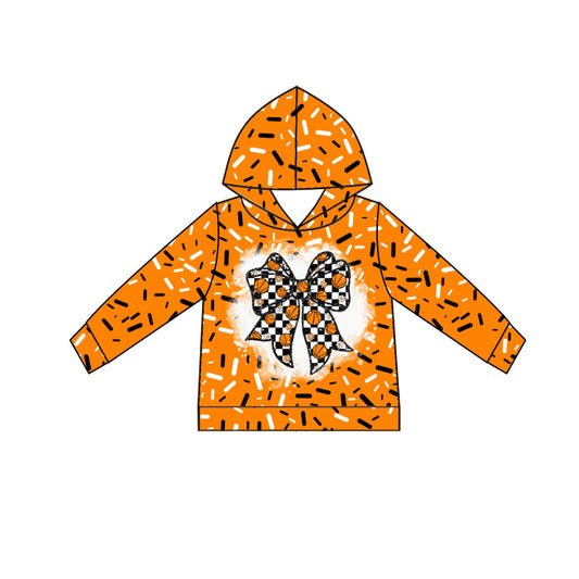 Custom moq 5 mix size milk silk Popular team boys and girls bow orange hooded long sleeve top-25.10.22