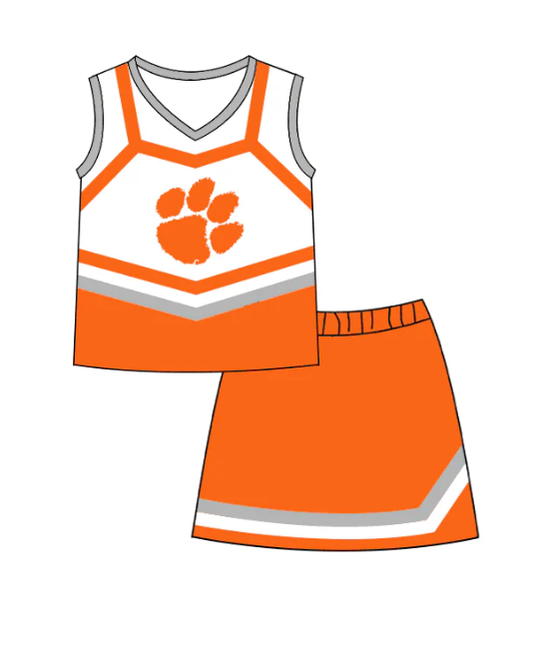 Custom moq 5 each style eta 6-7weeks baby girl clothes team orange white sleeveless skirts sets-25.7.22