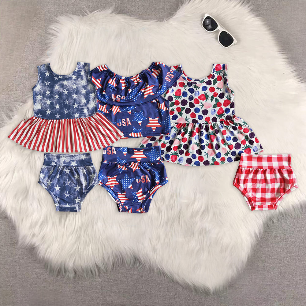 RTS NO MOQ baby girls clothes 4th of july short sleeve briefs sets