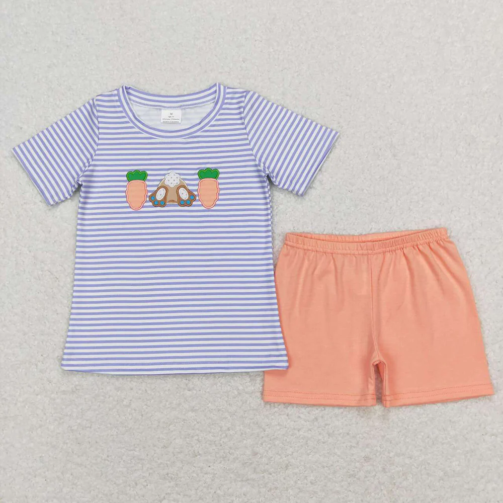 RTS NO MOQ sibling baby girls boy clothes embroidery easter short sleeve Clothes Sets and rompers