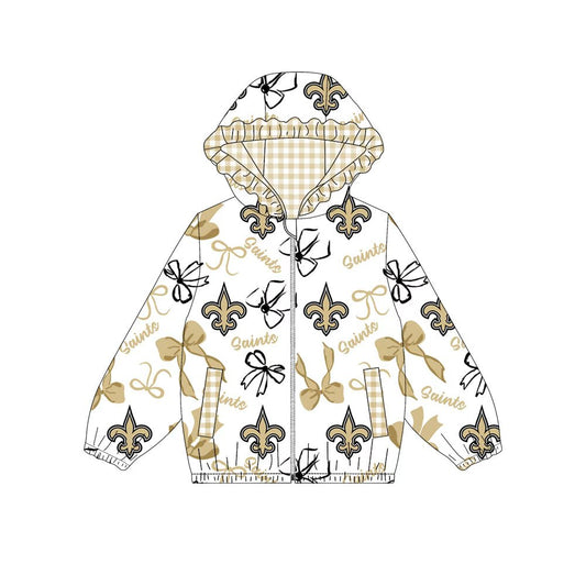 Custom moq 8 mix size milk silk summer team baby girls clothes bow khaki hooded long sleeve top-25.9.27