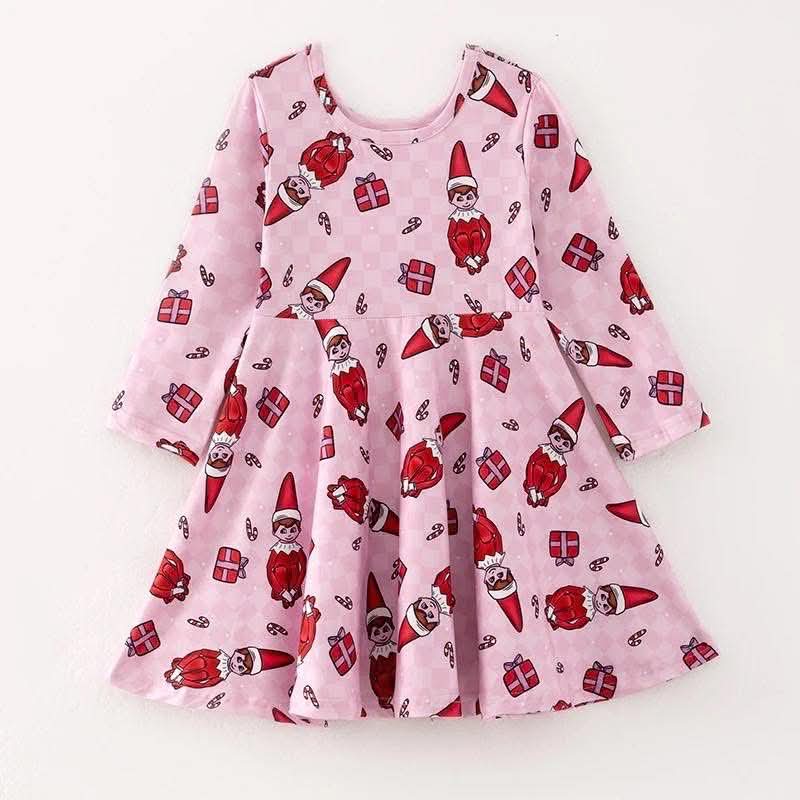 custom moq 5 mix size KABT05  Baby Girls Christmas Long Sleeved Dress