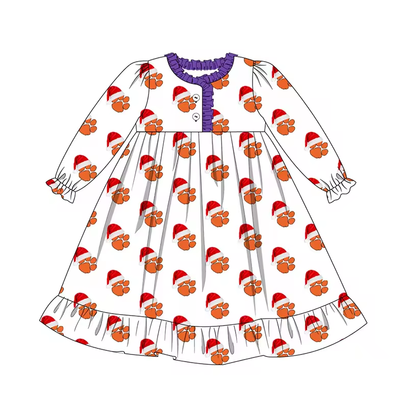 Custom moq 3 eta 6-8weeks Christmas Puppy Footprints White Dress