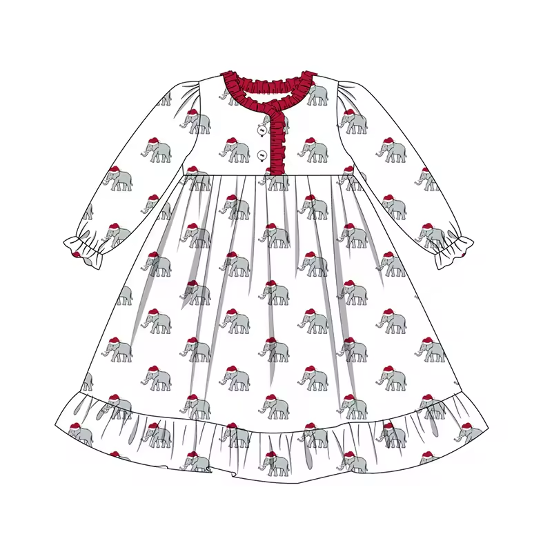 Custom moq 3 eta 6-8weeks Christmas Elephant White Dress