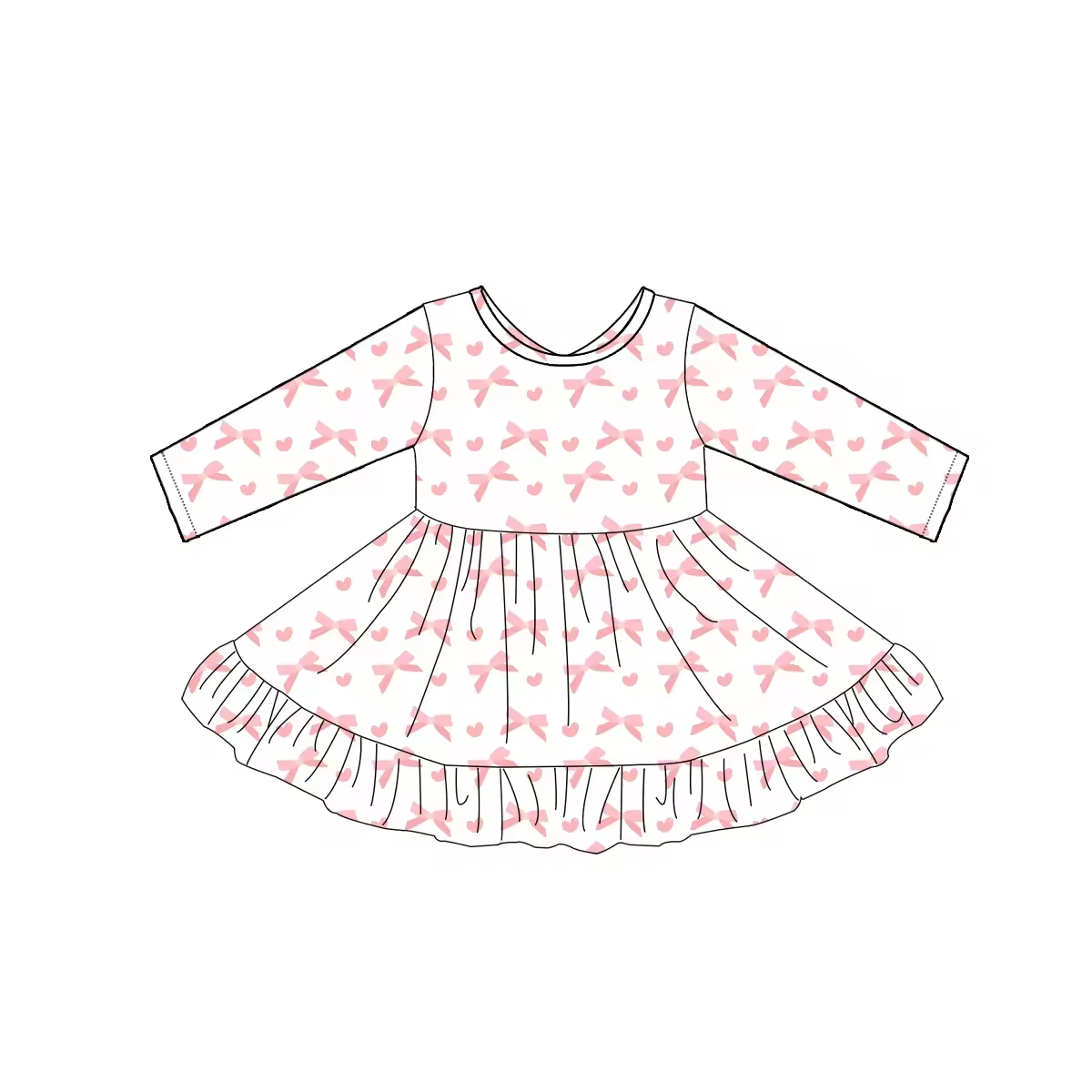 Custom moq 3 eta 6-8weeks Pink Bow Long Sleeve Puff Dress
