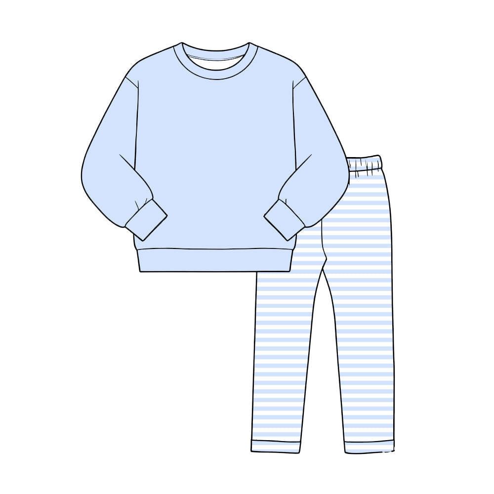 custom moq 5 mix size KYMN0103 Baby Kids Solid Color Long Sleeve Top Stripe Pant Clothes Set