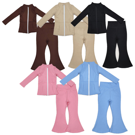 RTS NO MOQ Solid Color Zipper Top-Bell Pants Yoga Wear Sports Suit