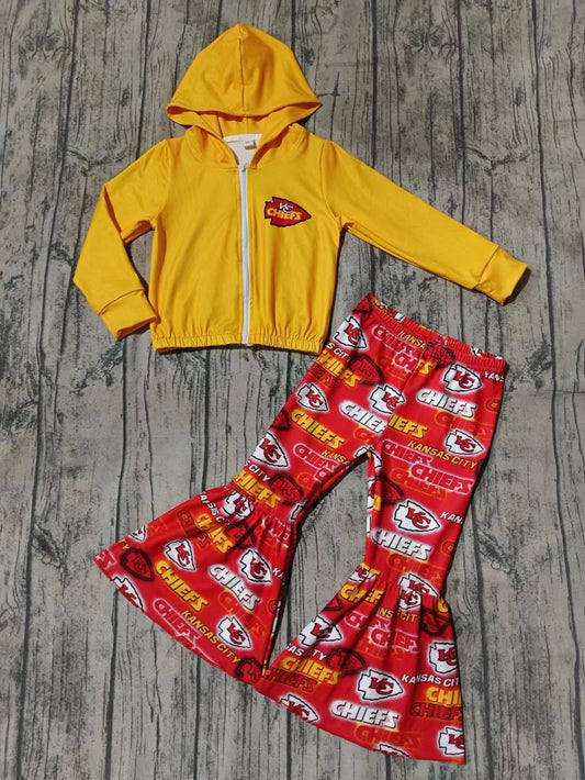 Custom moq 3 eta 6-7weeks baby girl clothes yellow hooded long-sleeved top and pants set