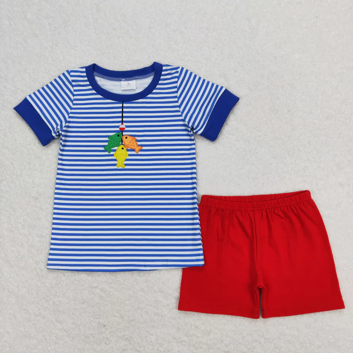 RTS Boys clothes embroidery summer Short Sleeve Shorts sets
