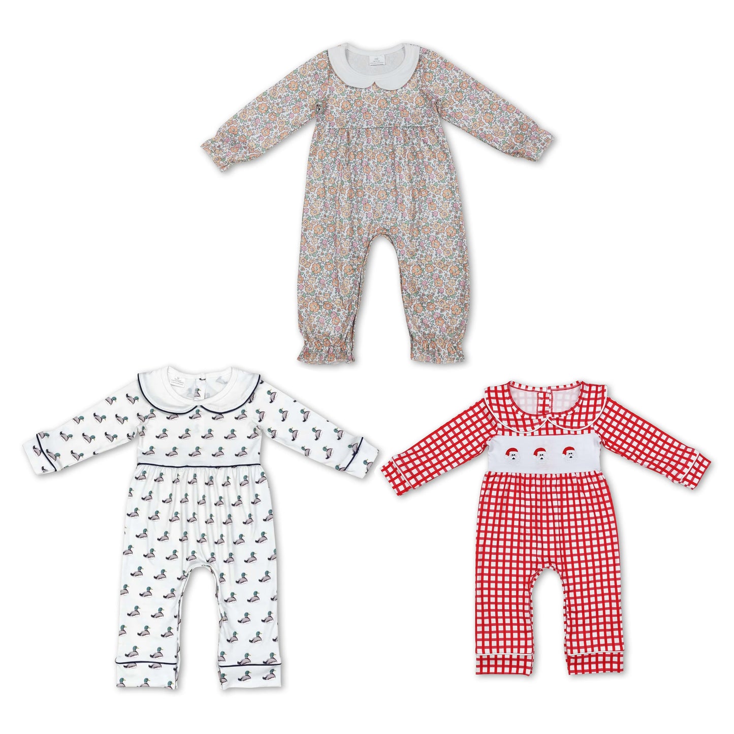 RTS NO MOQ LR0943 LR1263 LR1238 Waist-hugging baby collar long romper