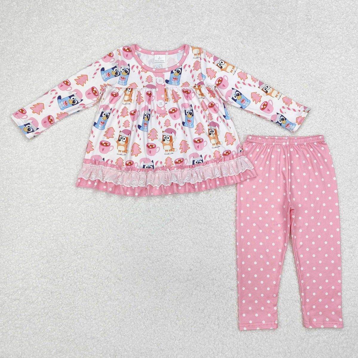 RTS NO MOQ ETA 5/7days arrived GLP1732 Christmas polka dot pink lace long-sleeved trousers set