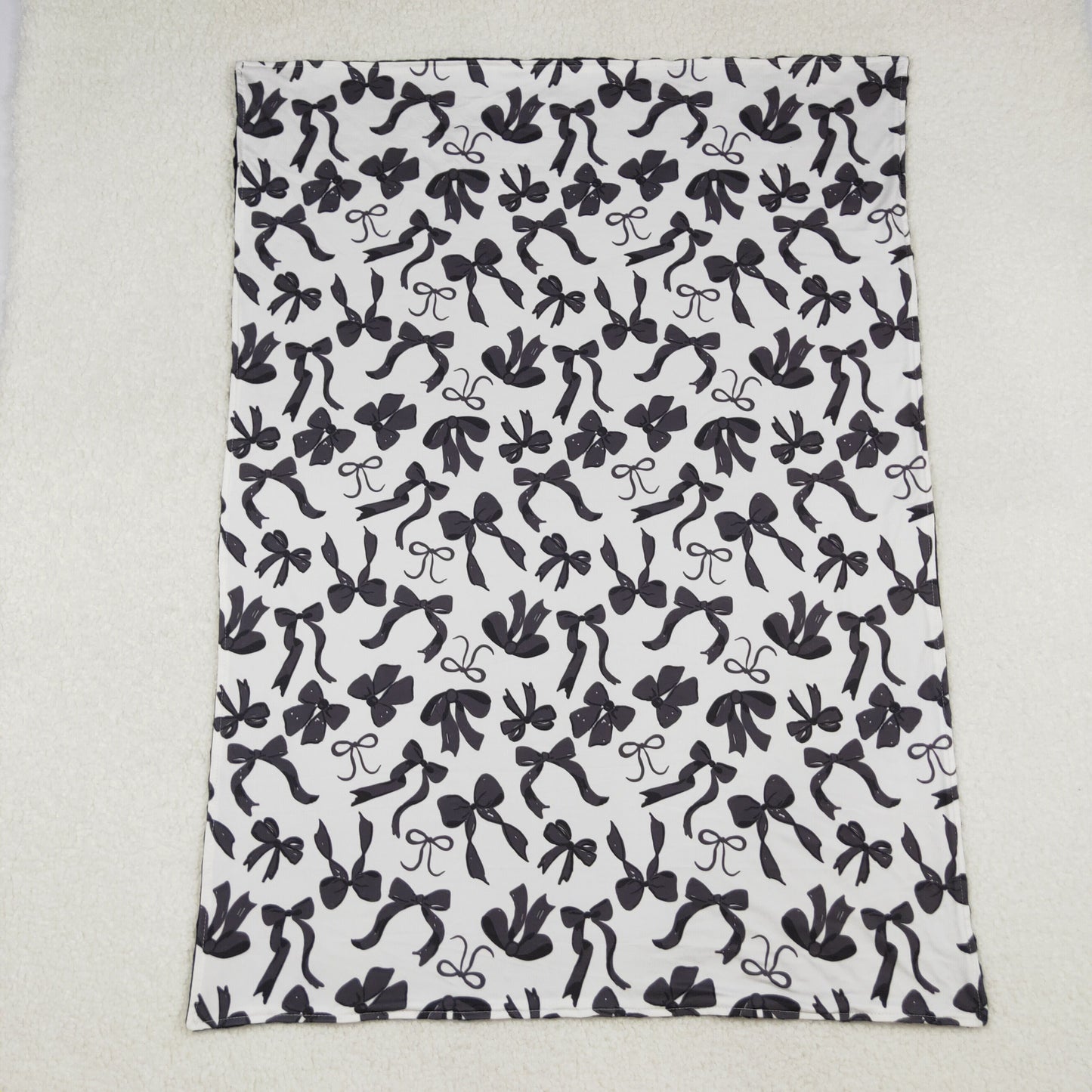 RTS NO MOQ（In Stock) BL0217 Beige Black Bow Pattern Baby Blanket