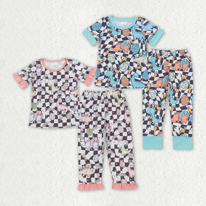 RTS NO MOQ easter short-sleeved pants sets and girls short sleeve pants