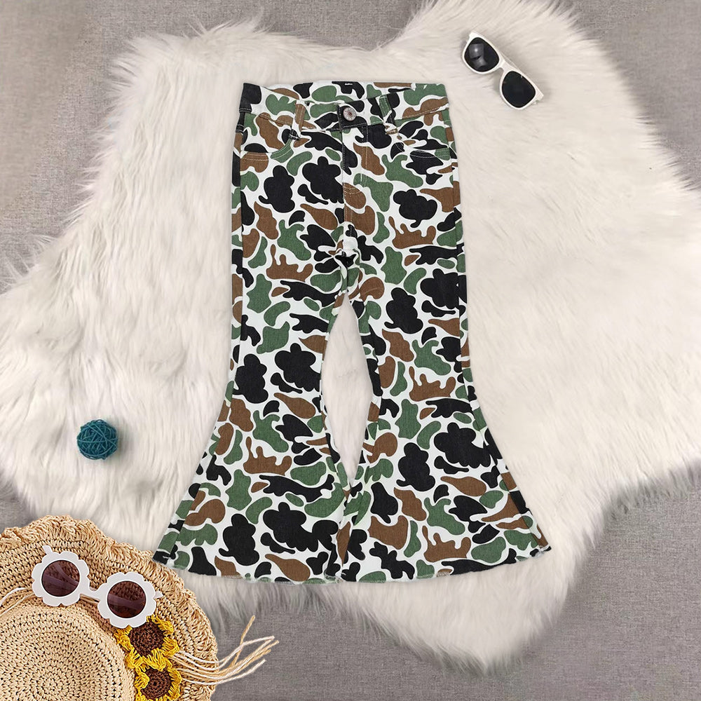 RTS NO MOQ Baby Girls and boys Clothes camouflage Jeans: Flared & Ripped