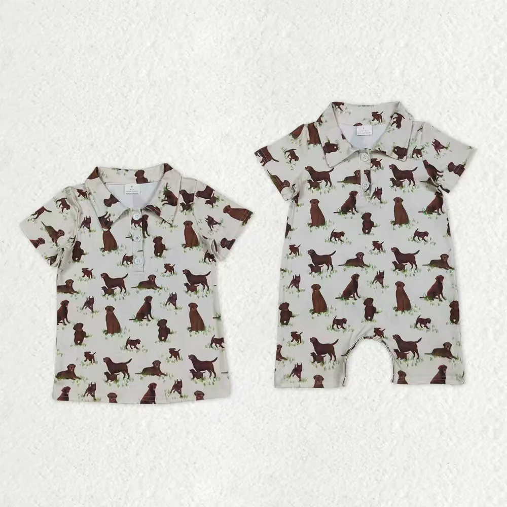 RTS NO MOQ Sibling baby boy clothes puppy short sleeve top and romper
