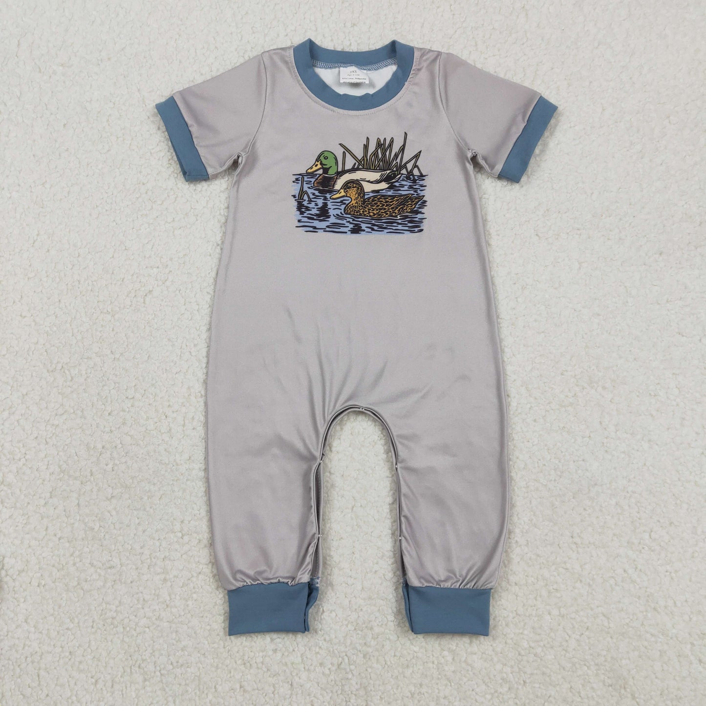 RTS NO MOQ（In Stock) SR3682 Duck Grey Blue Short-Sleeve Jumpsuit