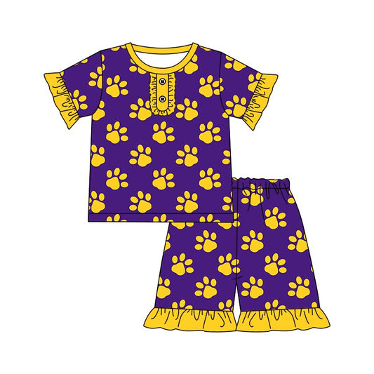 custom moq 3 Summer Girl team purple lace short sleeve shorts pajama Set