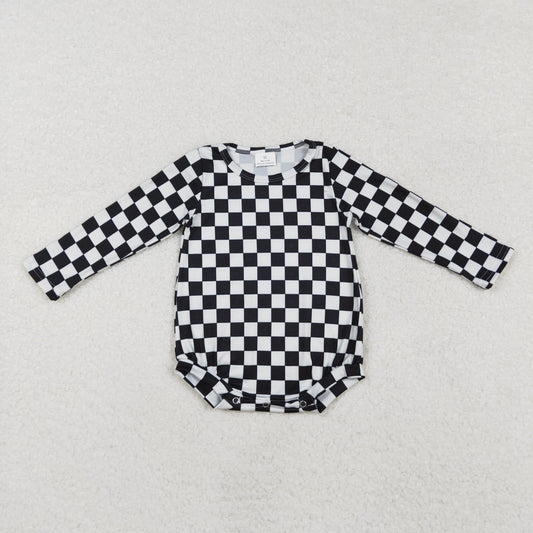 RTS NO MOQ（In Stock) LR2121 Black and white plaid long-sleeved jumpsuit