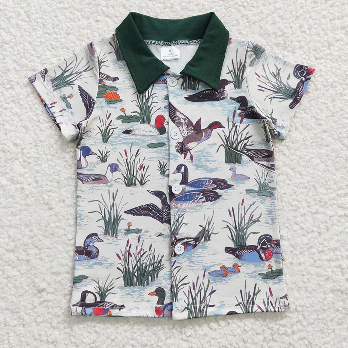 RTS NO MOQ baby boys clothes camouflage duck short-sleeved tops