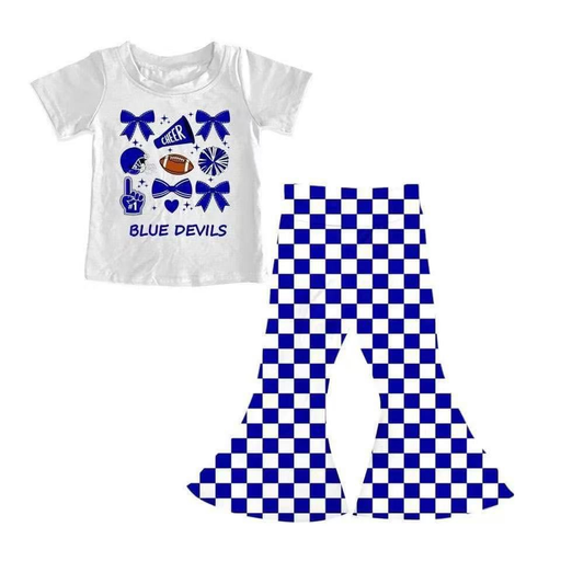 Custom moq 5 mix size milk silk summer teams baby girls clothes bow blue short sleeve pants sets-25.7.25