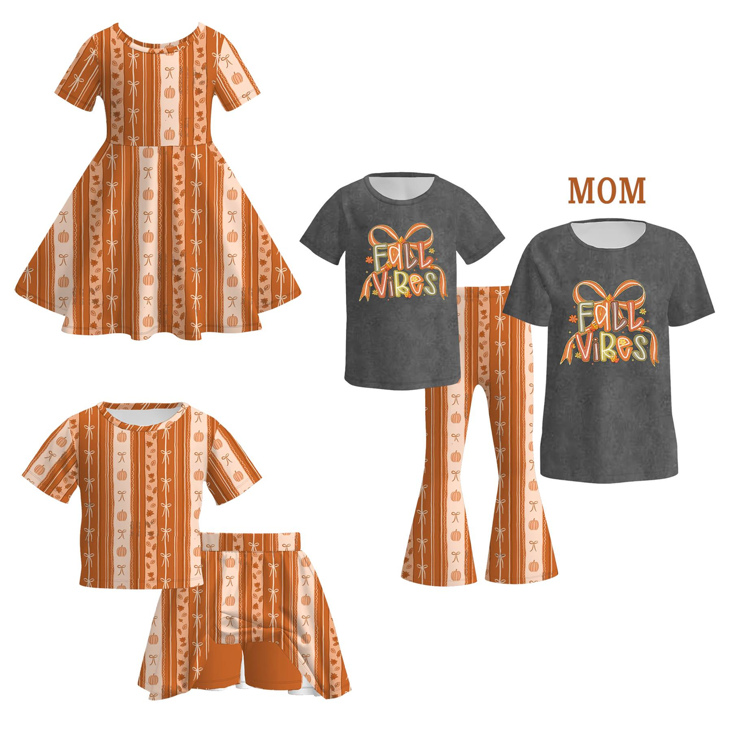 Custom moq 5 each style eta 6-7weeks halloween bow baby girl short sleeve shorts set and pant sets and dress and adult top